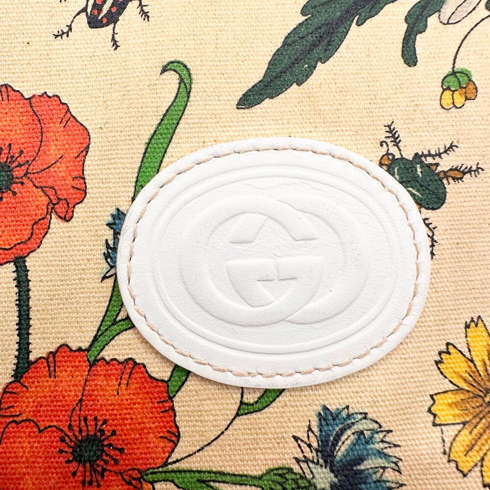 Gucci Vintage 80s Flora Flap Clutch Bag Ecru Canvas White Leather Trim READ - Picture 10 of 16